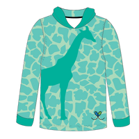 Giraffe Bright Teal Kids long sleeve hooded shirt
