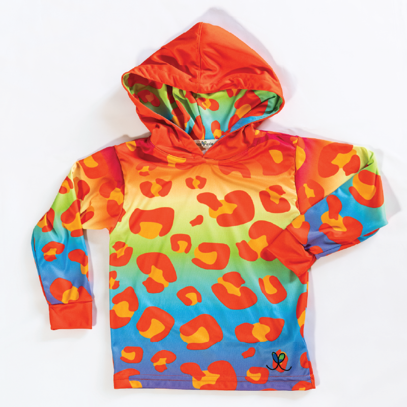 Amur Leopard Rainbow Kids long sleeve hooded shirt