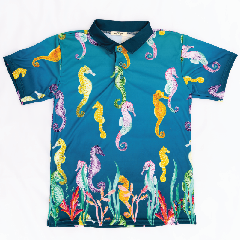 Sea horse Adult short sleeve button polo
