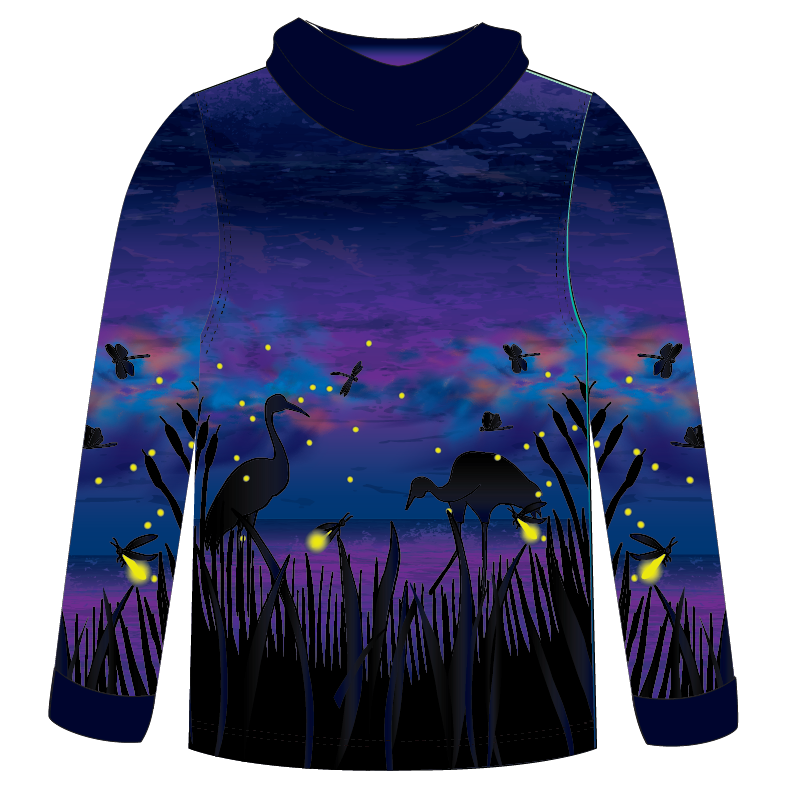 Fireflies and Whooping Cranes Kids long sleeve hooded shirt