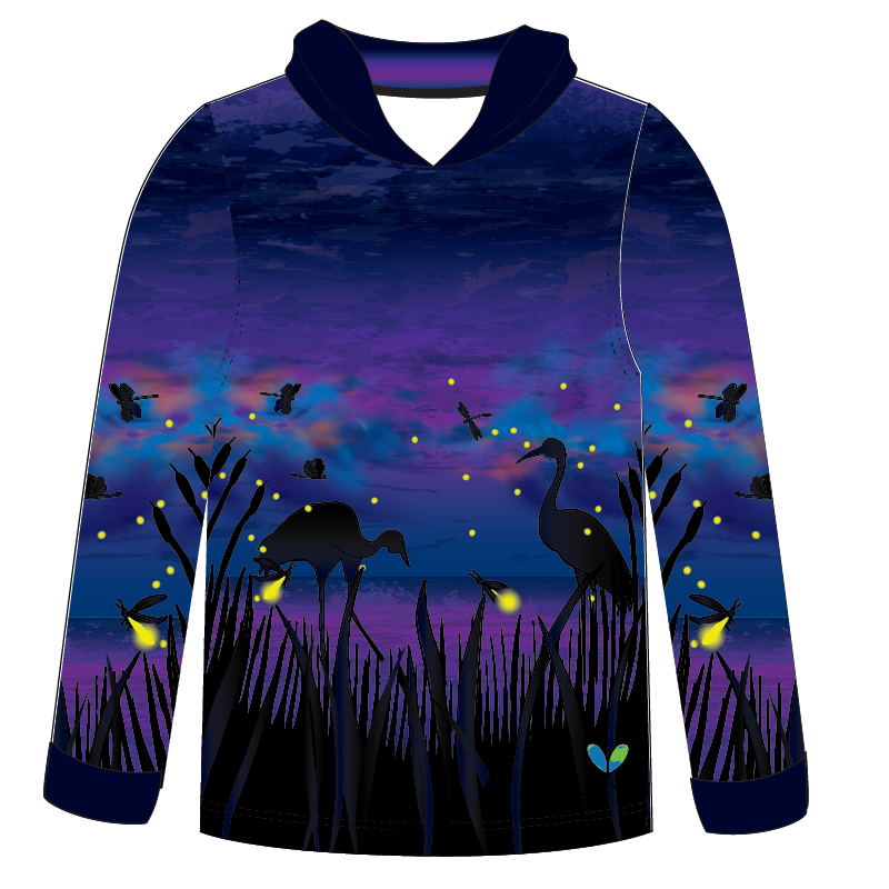 Fireflies and Whooping Cranes Kids long sleeve hooded shirt
