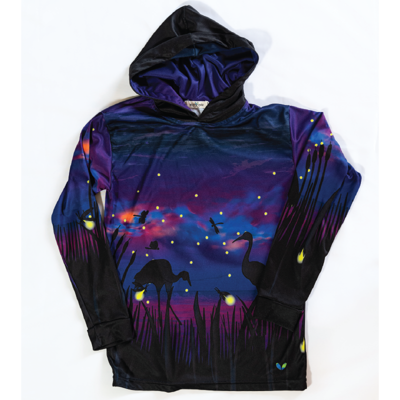 Fireflies and Whooping Cranes Adult Long sleeve hooded shirt