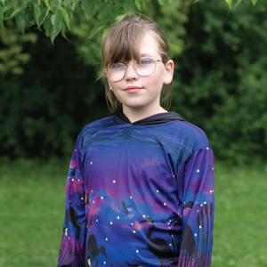 Fireflies and Whooping Cranes Kids long sleeve hooded shirt