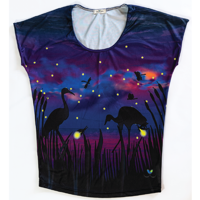 Fireflies and Whooping Cranes Womens Short Sleeve Scoop Neck Shirt