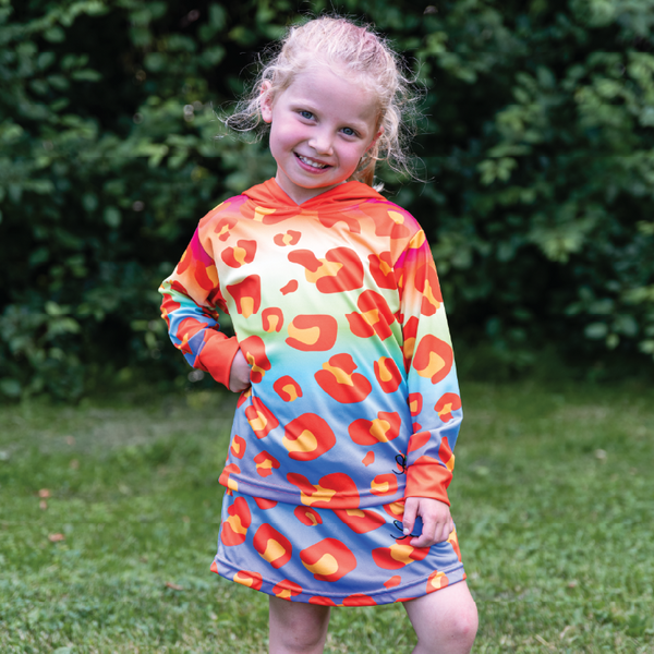 Amur Leopard Rainbow Kids long sleeve hooded shirt