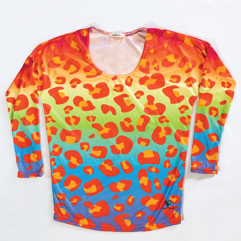 Amur Leopard Rainbow Womens Long Sleeve Scoop Neck Shirt