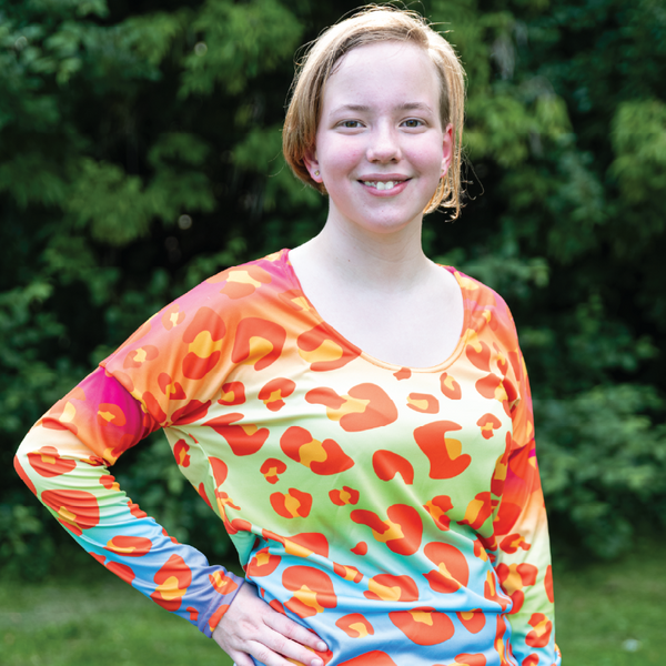 Amur Leopard Rainbow Womens Long Sleeve Scoop Neck Shirt