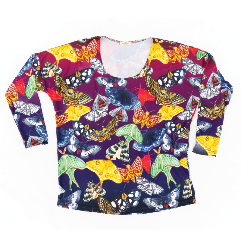 Moths Womens Long Sleeve Scoop Neck Shirt