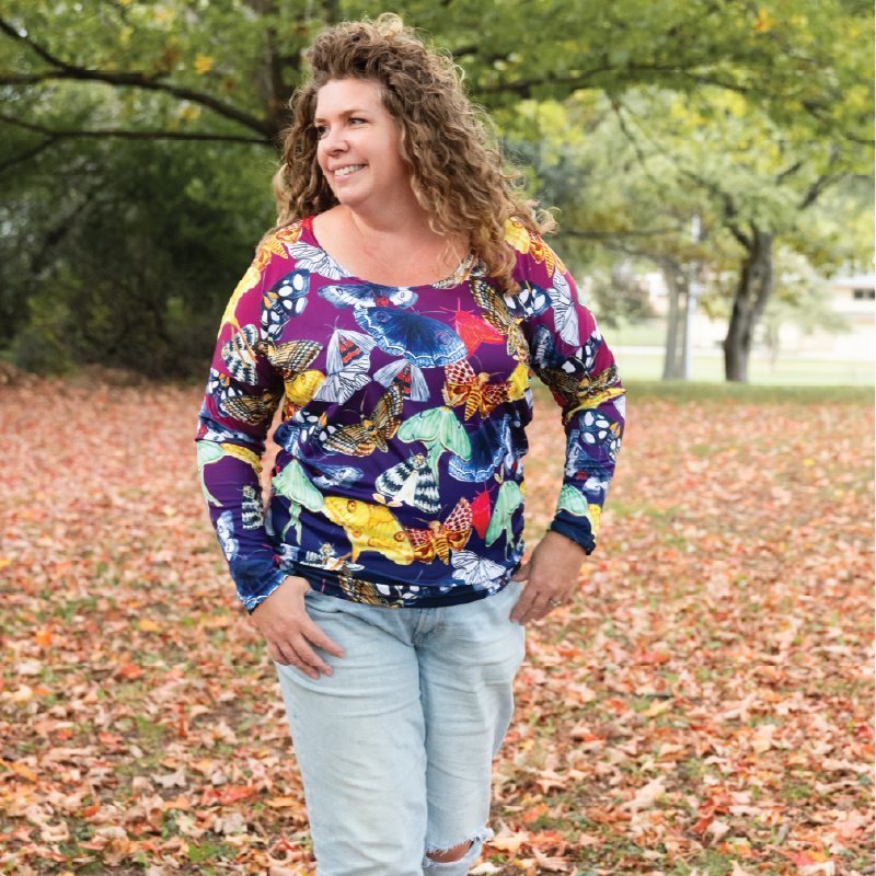 Moths Womens Long Sleeve Scoop Neck Shirt