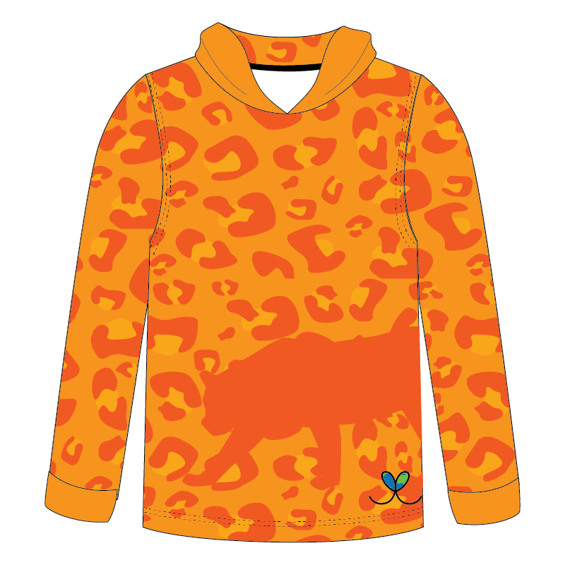 Amur Leopard Bright Orange Kids long sleeve hooded shirt