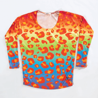 Amur Leopard Rainbow Womens Long Sleeve Scoop Neck Shirt