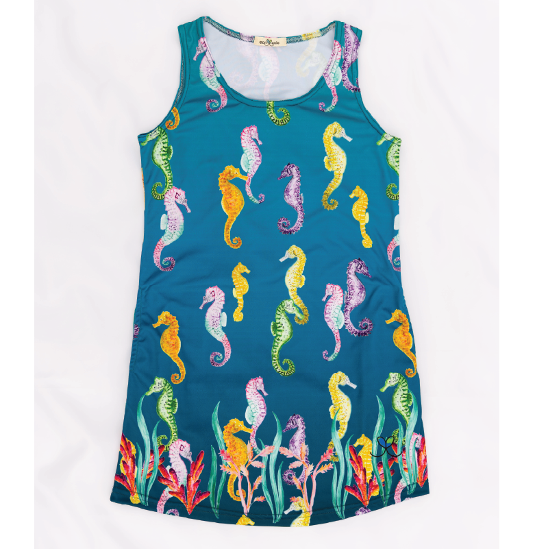 Sea horse Kids tank dress with pockets