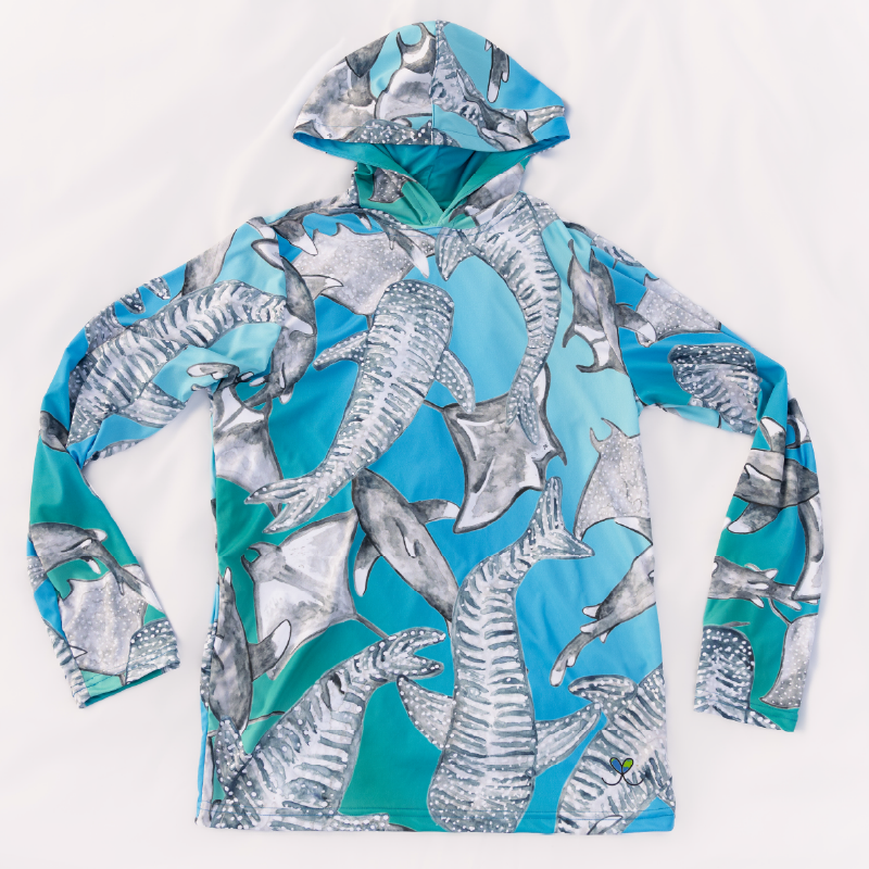 Sharks and Rays Adult Long sleeve hooded shirt