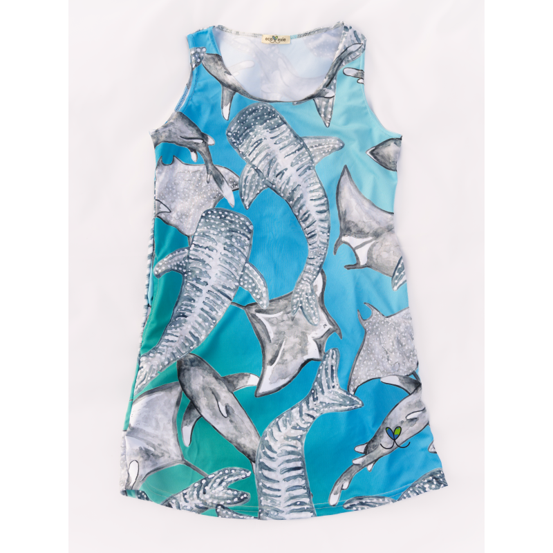 Sharks and Rays Kids tank dress with pockets