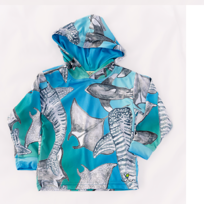 Sharks and Rays Kids long sleeve hooded shirt
