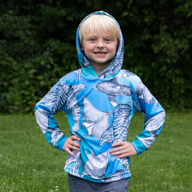 Sharks and Rays Kids long sleeve hooded shirt