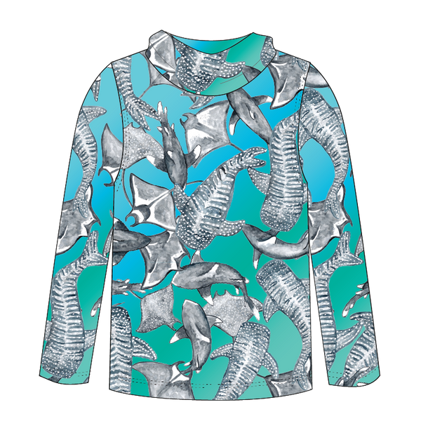 Sharks and Rays Adult Long sleeve hooded shirt