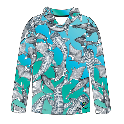 Sharks and Rays Adult Long sleeve hooded shirt