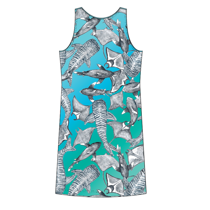 Sharks and Rays Kids tank dress with pockets