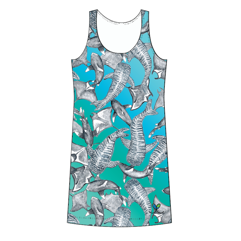Sharks and Rays Kids tank dress with pockets