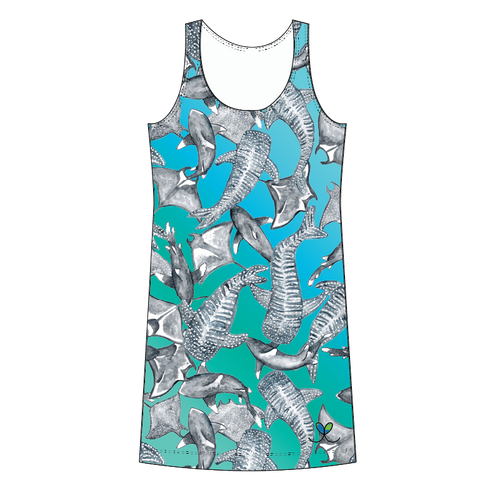Sharks and Rays Kids tank dress with pockets