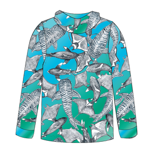Sharks and Rays Kids long sleeve hooded shirt