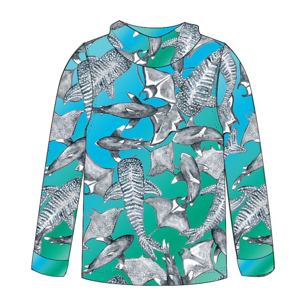 Sharks and Rays Kids long sleeve hooded shirt