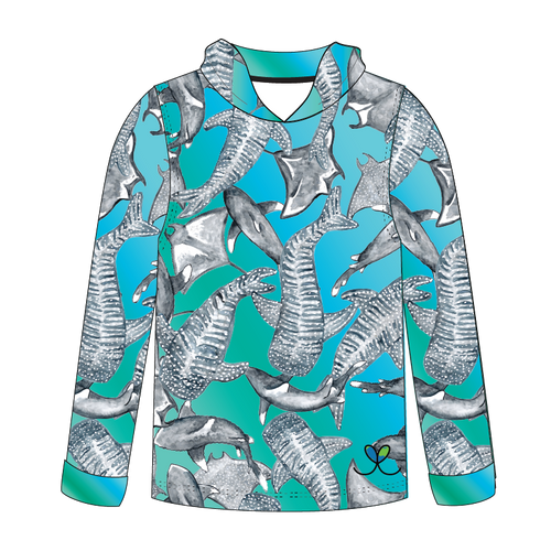 Sharks and Rays Kids long sleeve hooded shirt