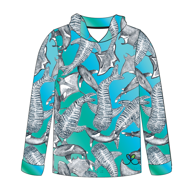 Sharks and Rays Kids long sleeve hooded shirt