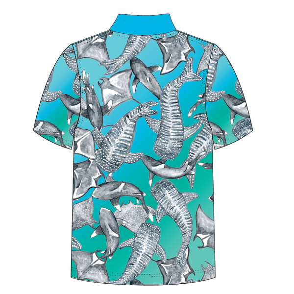 Sharks and Rays Adult short sleeve button polo