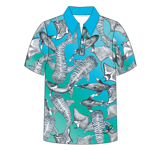 Sharks and Rays Adult short sleeve button polo