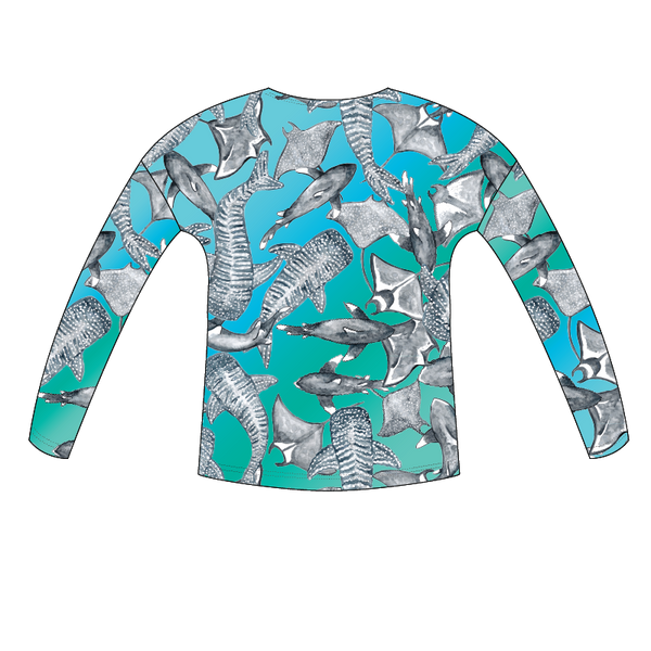 Sharks and Rays Womens Long Sleeve Scoop Neck Shirt