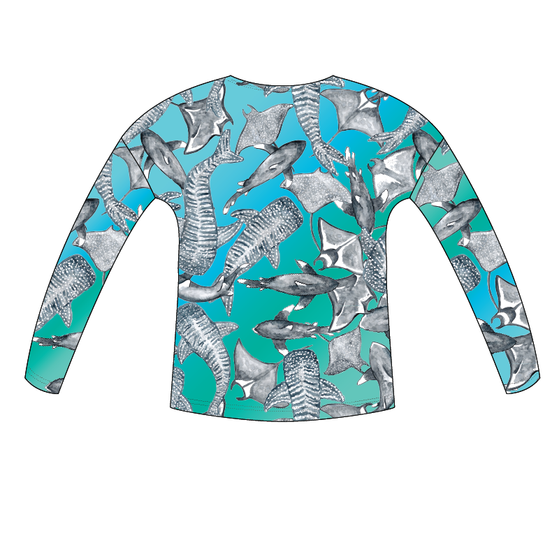 Sharks and Rays Womens Long Sleeve Scoop Neck Shirt