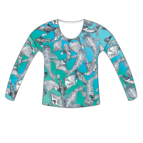 Sharks and Rays Womens Long Sleeve Scoop Neck Shirt