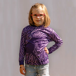 Grevy's Zebra Bright Purple Kids long sleeve hooded shirt