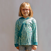 Giraffe Bright Teal Kids long sleeve hooded shirt