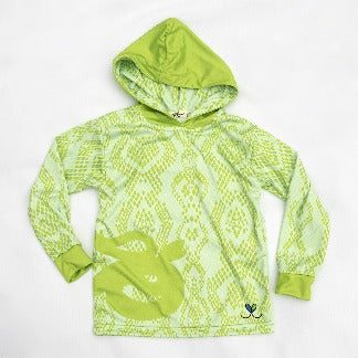 Eastern Indigo Snake Bright Lime Kids long sleeve hooded shirt