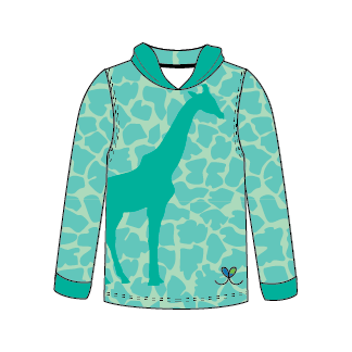 Giraffe Bright Teal Kids long sleeve hooded shirt