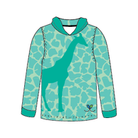 Giraffe Bright Teal Kids long sleeve hooded shirt